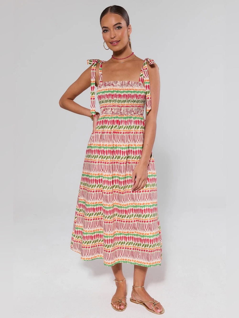 NWT Avara Multi Printed Smocked Maxi Dress - size extra small